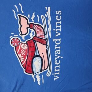 Vineyard Vines, Boys M, Blue Long Sleeve Skiing Whale in Pompom Hat